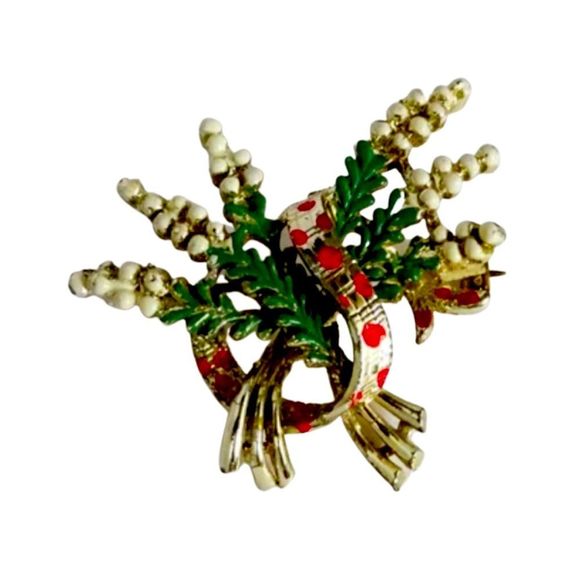Vintage Hand Painted Enamel Scottish White Heather Brooch Signed ‘Exquisite’ - Picture 1 of 12